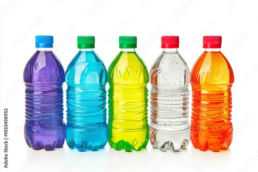 Set of Plastic colored bottles of water isolated on white background Set of Plastic colored bottles of water isolated on white background