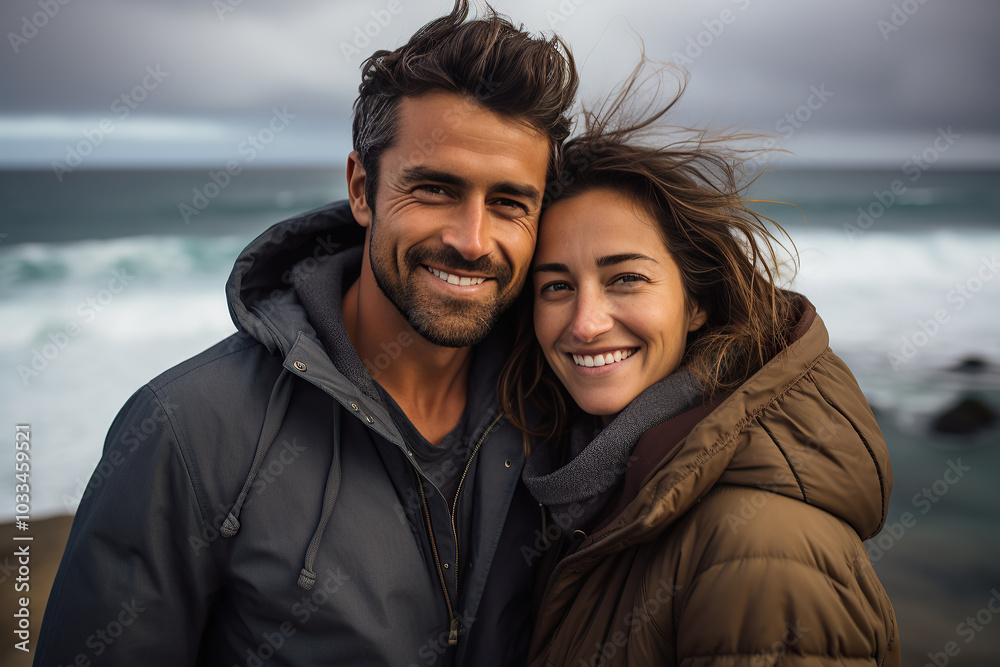 generated illustration of cheerful beautiful couple enjoying vacation on a tropical beach. generated illustration of cheerful beautiful couple enjoying vacation on a tropical beach.