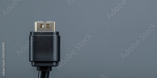 Power connector for internal hard drive on a grey background with negative space copy.