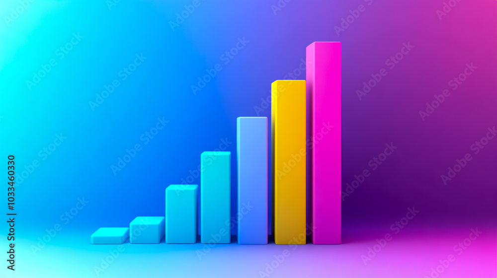 A colorful bar graph on a gradient background.