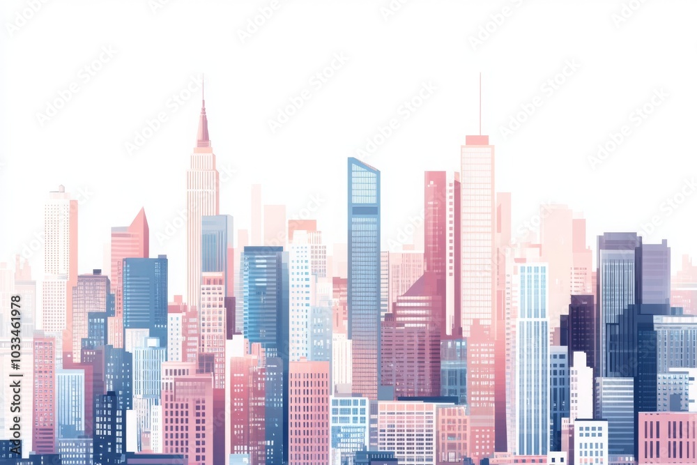 A pastel colored skyline of a modern city A pastel colored skyline of a modern city