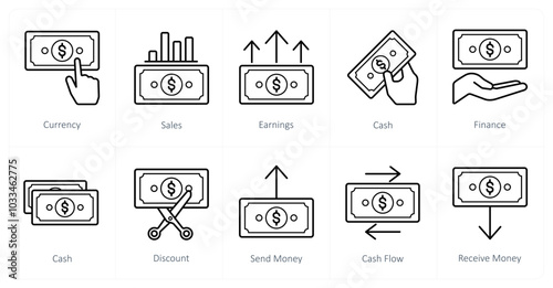A set of 10 finance icons as currency, sales, earnings