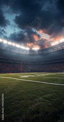 American Football Stadium Under Cloudy Sky