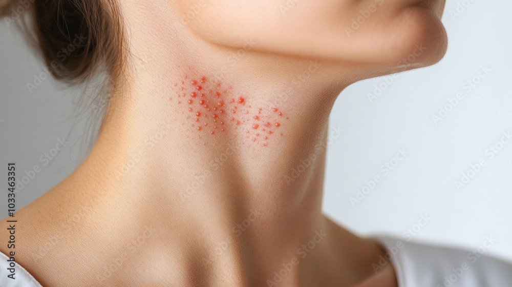 Close-up of a neck with visible skin irritation, highlighting the emotional impact of acne and the connection between mental health and skin confidence. Close-up of a neck with visible skin irritation, highlighting the emotional impact of acne and the connection between mental health and skin confidence.