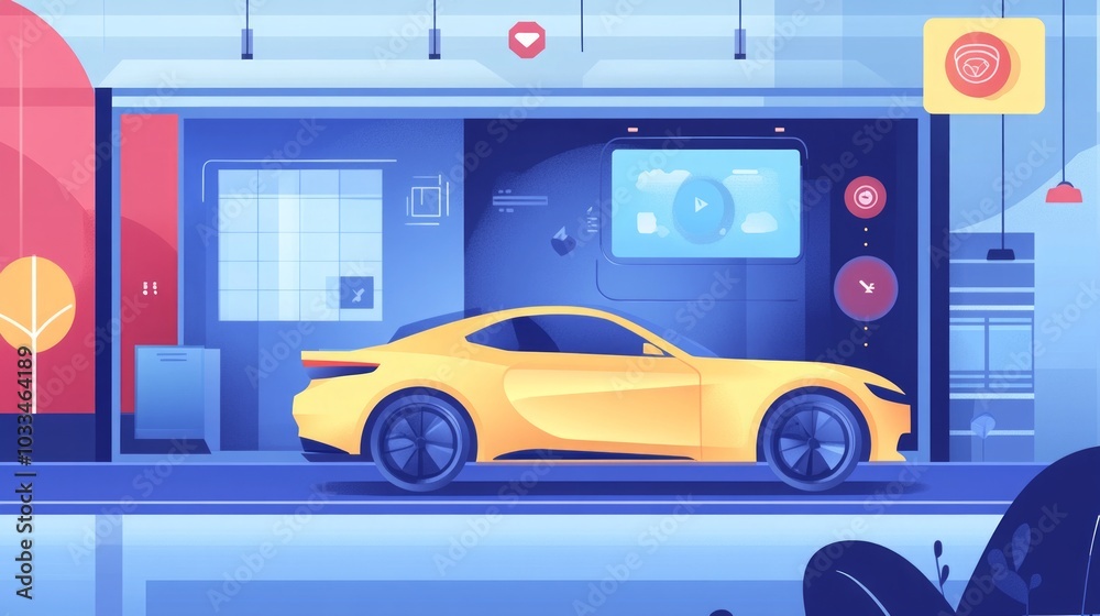 Naklejka premium Futuristic Smart Car Interior Design Concept