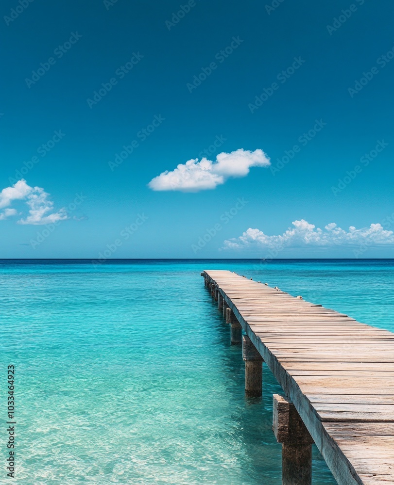 Tropical Paradise: Wooden Pier Over Crystal Clear Water Tropical Paradise: Wooden Pier Over Crystal Clear Water