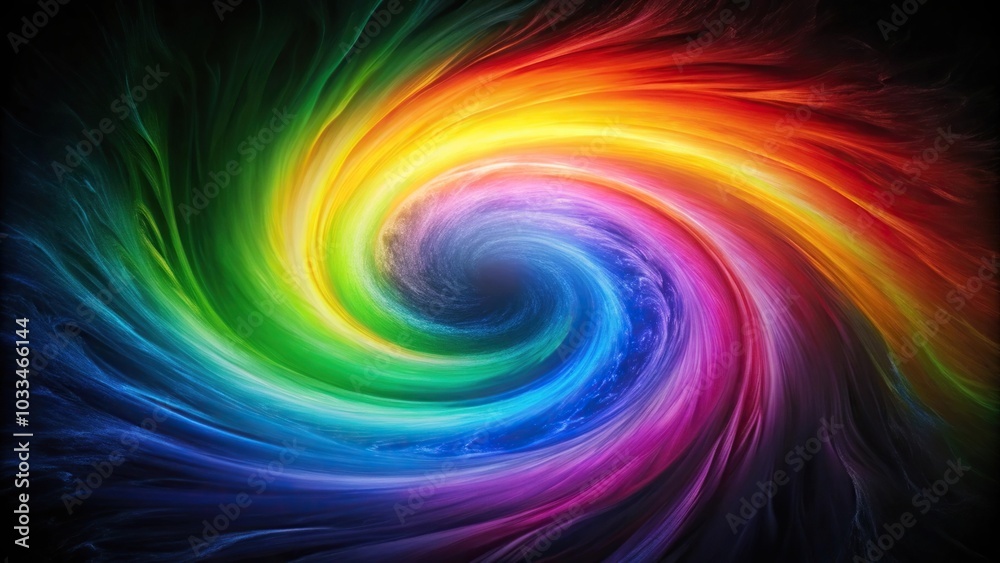 Colorful rainbow swirls on dark background with high angle view Colorful rainbow swirls on dark background with high angle view