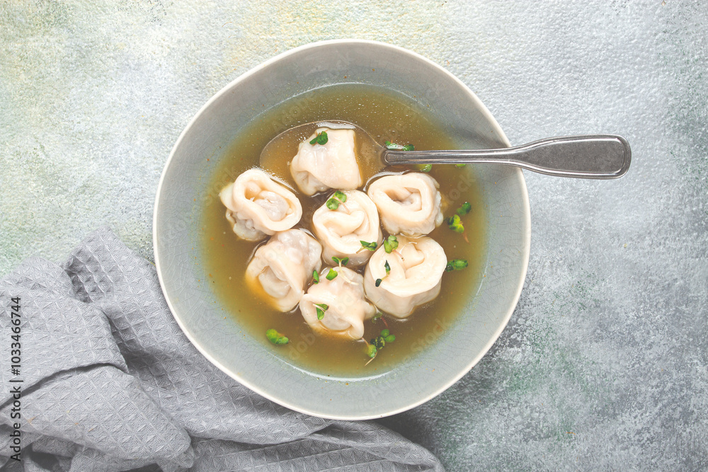 Cappelletti with meat in chicken broth, ravioli with meat, homemade, no people, Cappelletti with meat in chicken broth, ravioli with meat, homemade, no people,