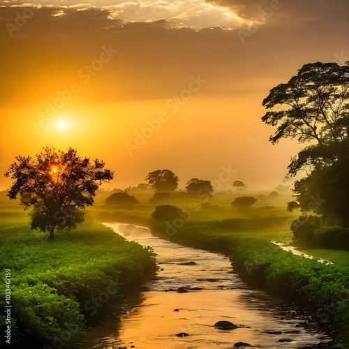sunset over the river
