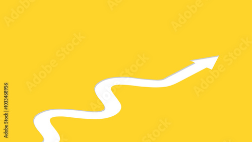 A white curved arrow moving forward on a solid yellow background