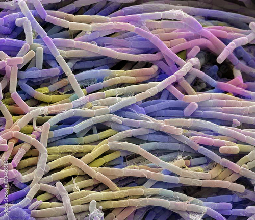Bacillus megaterium bacterial colony, SEM