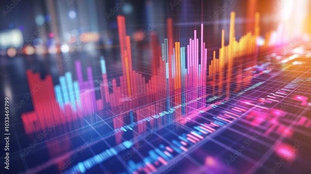 Abstract Financial Data Visualization with Colorful Charts and Grid Abstract Financial Data Visualization with Colorful Charts and Grid