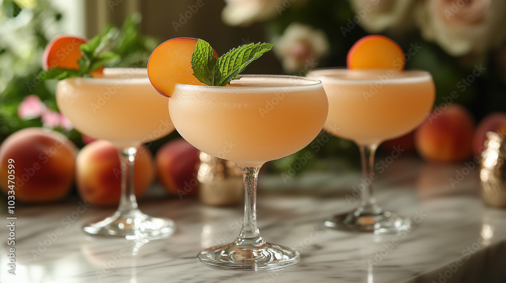 Peach Bellini in a glass Peach Bellini in a glass