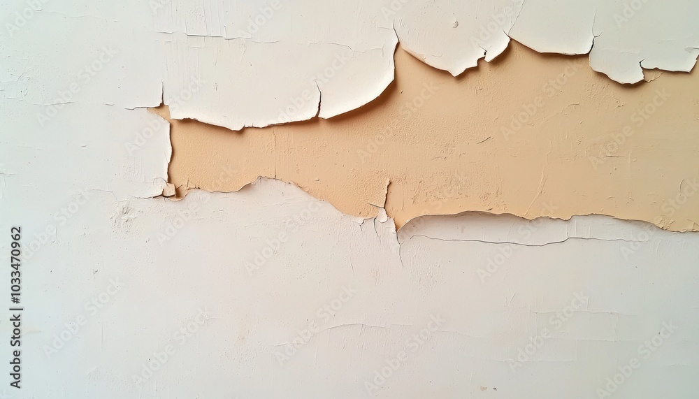 Obraz premium A close-up of a wall shows peeling paint, revealing a layer underneath, highlighting wear and age.