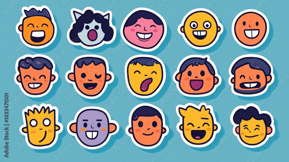 Cute Cartoon Faces: A Collection of Smiling Stickers