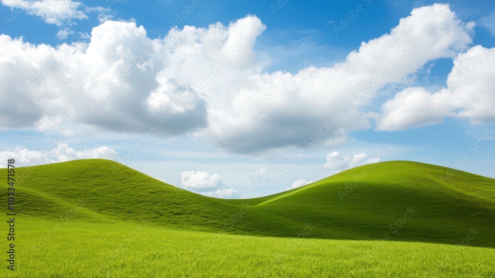 Expansive rolling green hills beneath a partly cloudy sky, perfect for adding your custom text above.