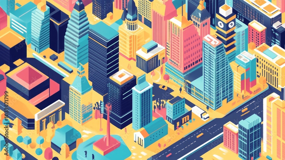 Modern Cityscape: Isometric View of Urban Architecture Modern Cityscape: Isometric View of Urban Architecture