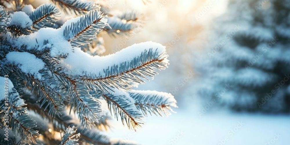 Christmas tree branches resting in snow in the park. Christmas tree branches resting in snow in the park.