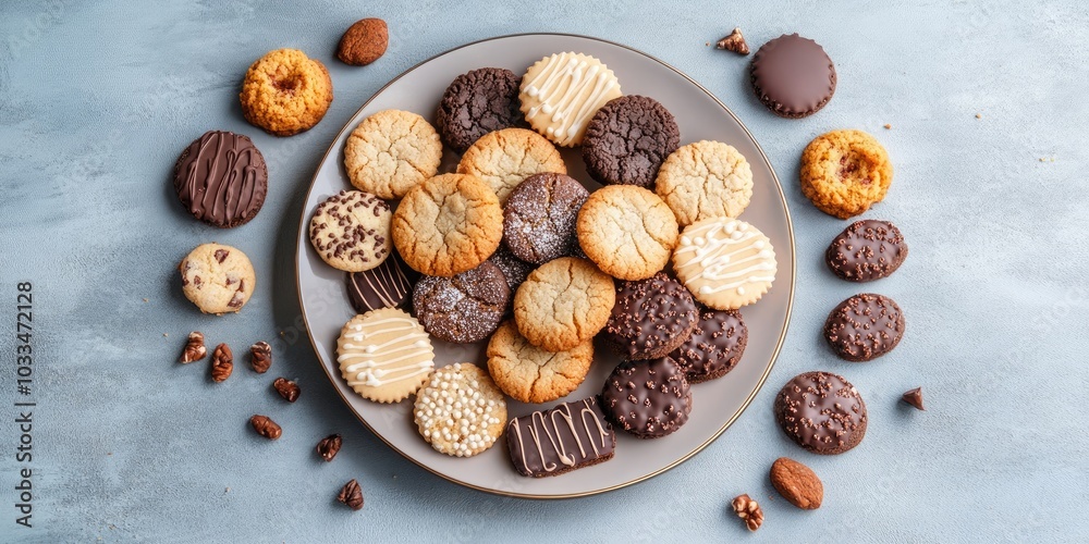 Obraz premium select cookies from a plate, top view