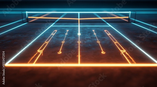 Tennis court with glowing lines set outcomes aspect ratio