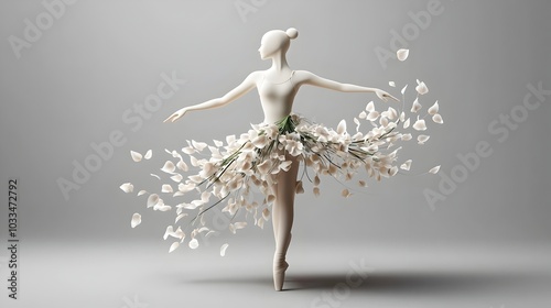 Ethereal Ballet Dancer s Silhouette with Floral Tutu in 3D Digital Render