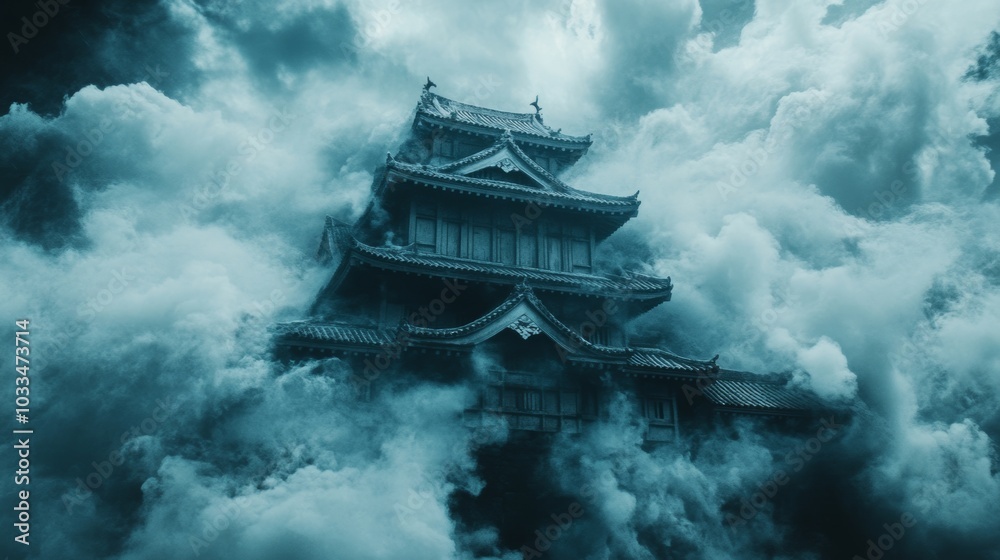 Mystical Japanese Pagoda Emerging From Clouds Mystical Japanese Pagoda Emerging From Clouds