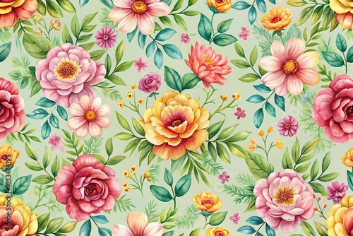 Wallpaper Mural floral watercolor pattern with wide angle view Torontodigital.ca