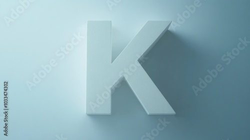 3D White Letter K on Light Blue Background Minimalist Alphabet Graphic