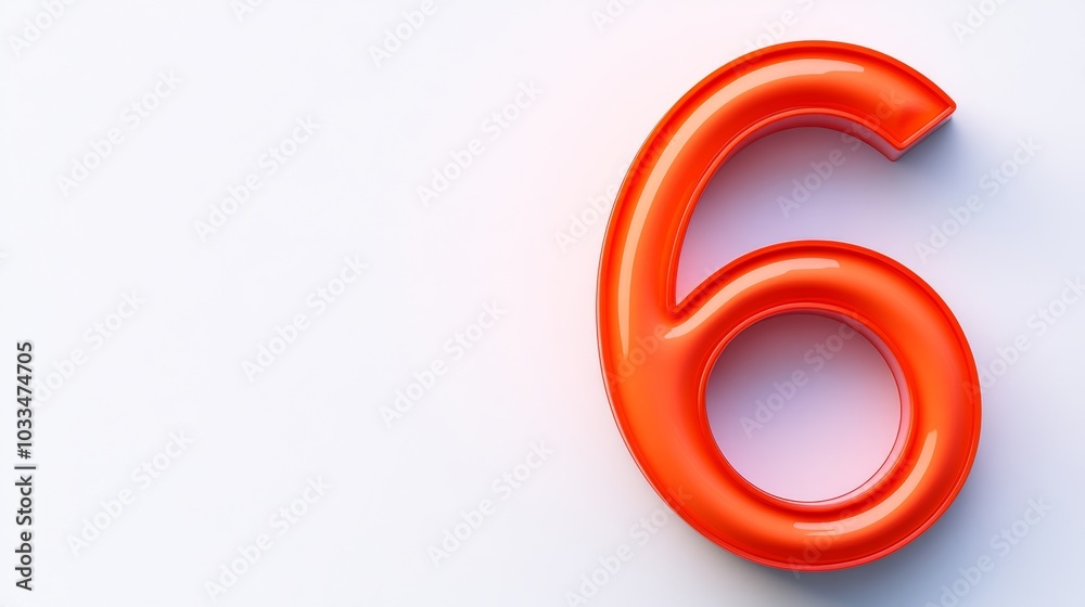 3D Orange Number Six Isolated on White Background