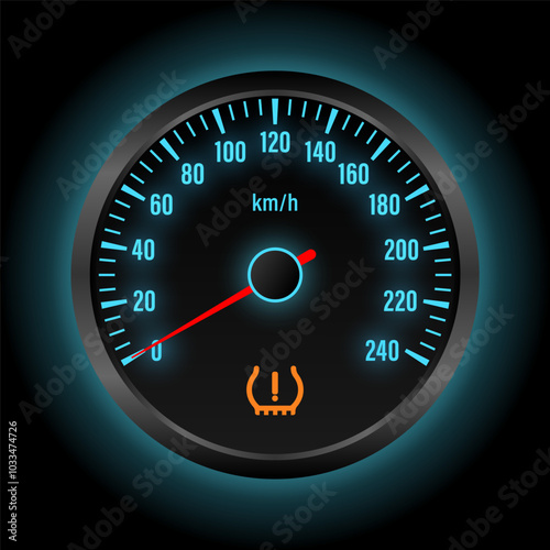Tire Pressure Warning Light on Car Dashboard. Vector Illustration. 