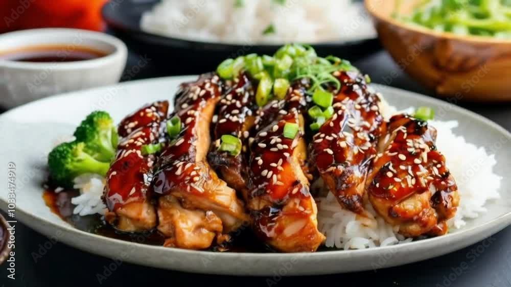 Chicken steak served with rice and fresh vegetables Chicken steak served with rice and fresh vegetables