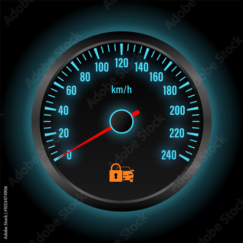 Lock car Warning Light on Car Dashboard. Vector Illustration. 