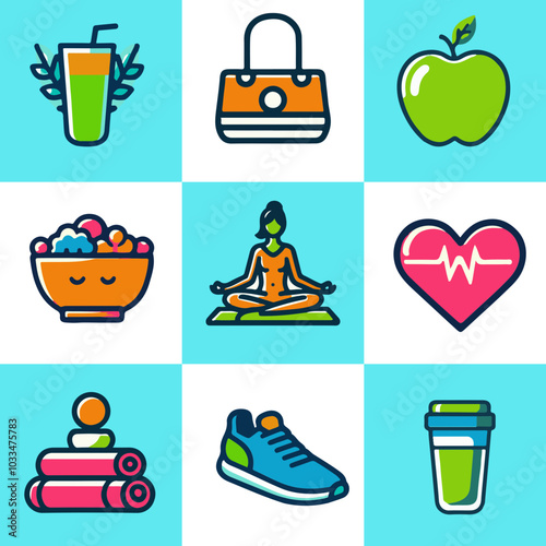 Wellness and sport icons set, healthy vector