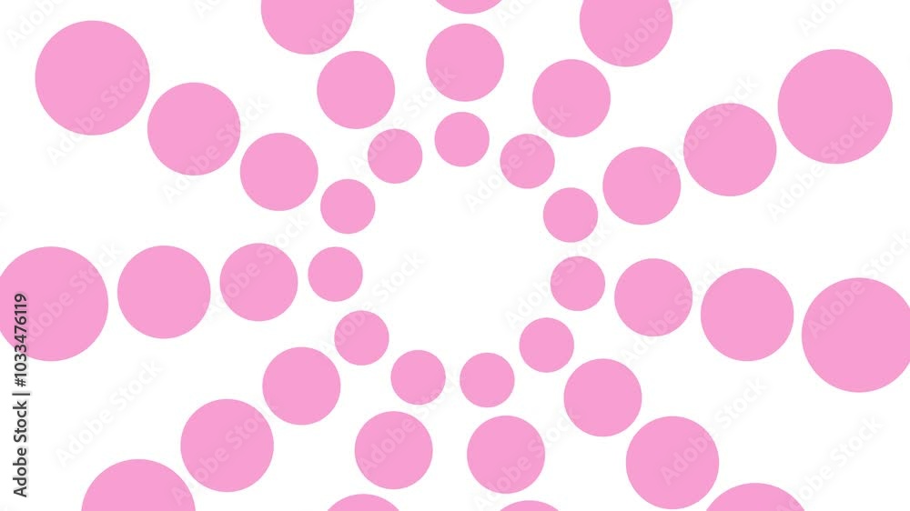 Animated increasing pink dots circles from the center. Abstract background with copy space. Looped video. Vector illustration isolated on white background. Animated increasing pink dots circles from the center. Abstract background with copy space. Looped video. Vector illustration isolated on white background.