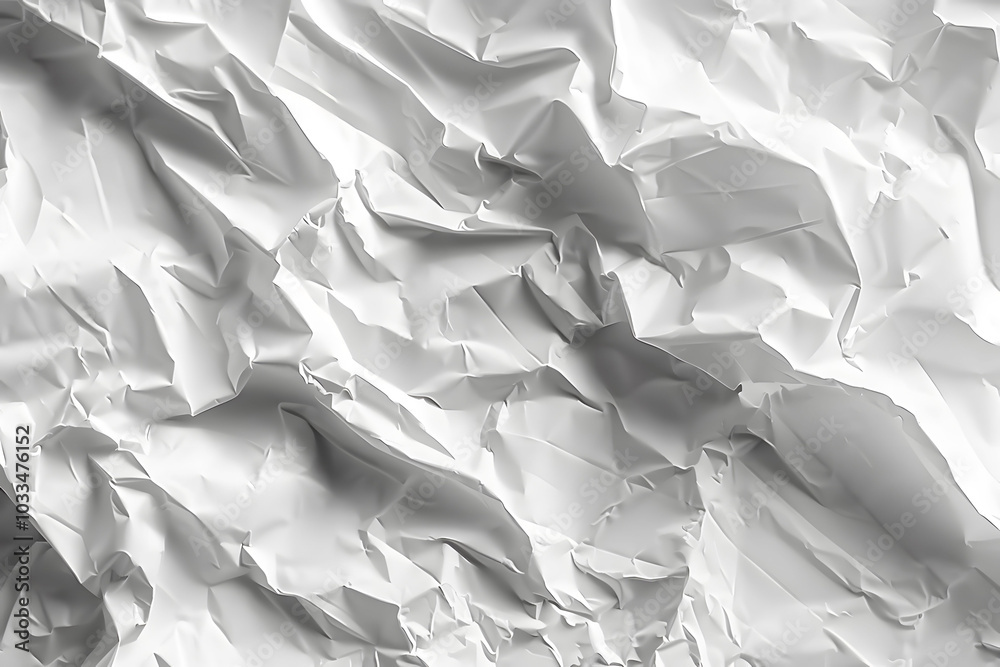Abstract Crumpled White Paper Texture Background Design.
