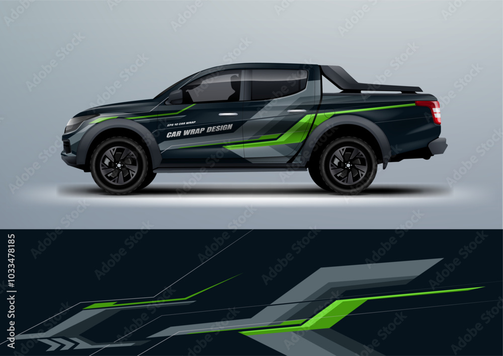 Fototapeta premium car truck double cabin branding sport rally dakar touch of black, mockup with racing wrap decal or livery design.