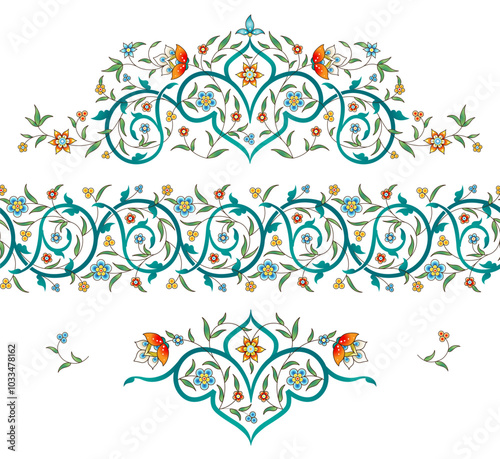 Vector vintage decoration; ornate seamless border, frame for design template. Oriental style element. Luxury floral pattern, vignette. Ornamental illustration for invite, greeting card, packing