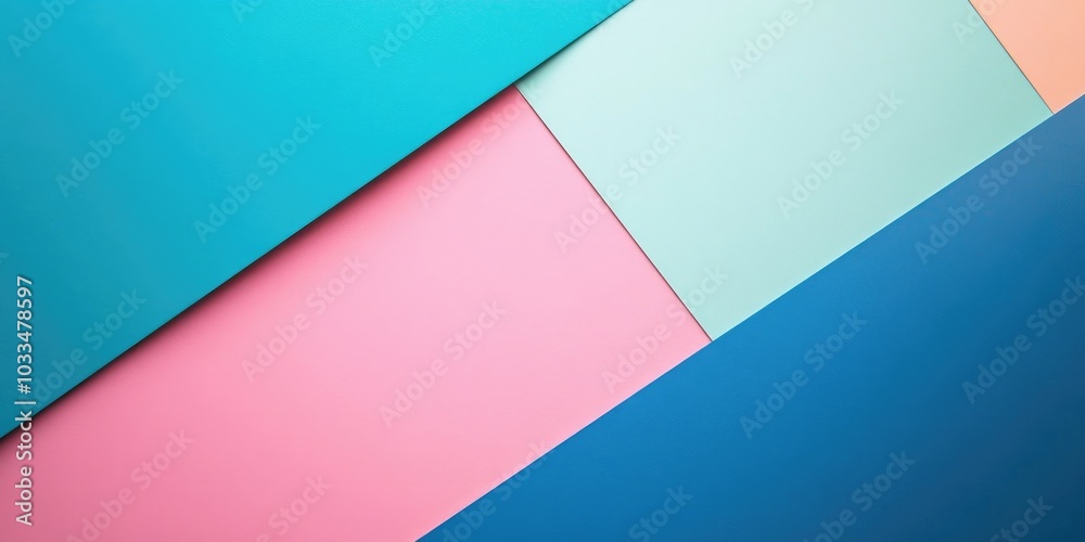 Modern bright abstract minimalistic image of a blue, pink, and green paper background featuring a soft white square. Modern bright abstract minimalistic image of a blue, pink, and green paper background featuring a soft white square.