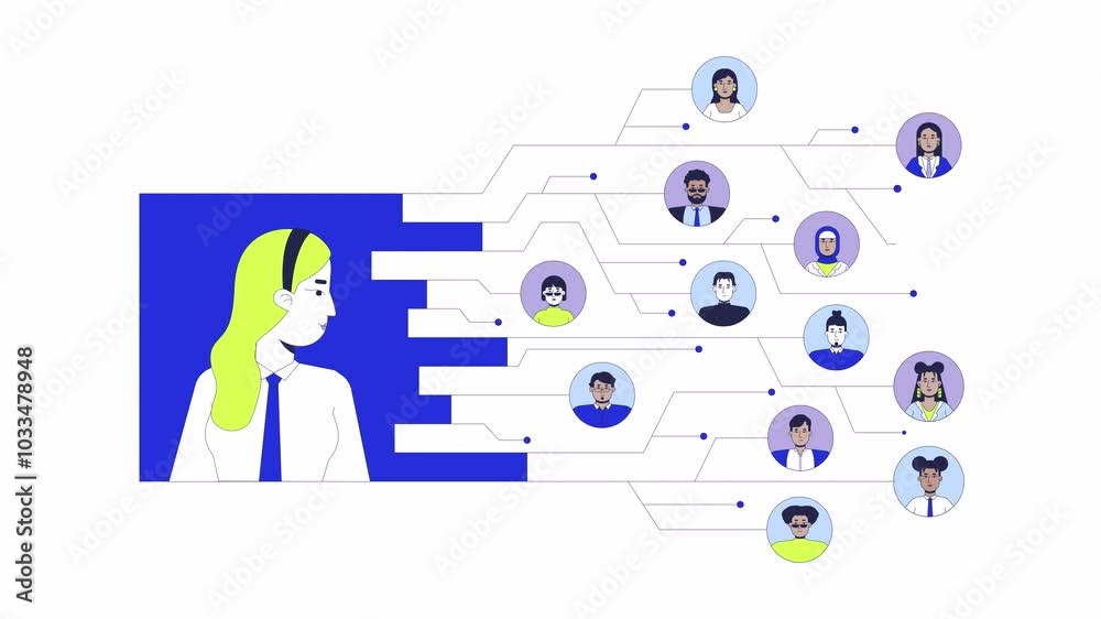 Digital transformation company 2D animation. Leader employees 4K video motion graphic. Digital business. Corporate networking circuit lines animated character cartoon flat concept, white background Digital transformation company 2D animation. Leader employees 4K video motion graphic. Digital business. Corporate networking circuit lines animated character cartoon flat concept, white background