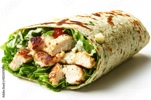 Delicious grilled chicken Caesar wrap filled with fresh greens, perfect for a quick lunch or snack any time of the day