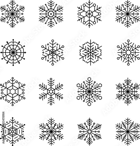 Snowflake icon. Line art illustration of snowflake icon. Snowflake icon transparent. svg or png. Snowflake shape. Christmas Vector image. Outline
