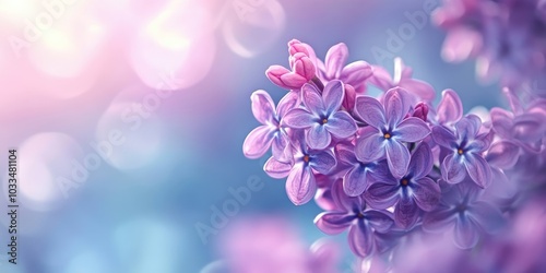 Lovely lilac flowers in bloom with a blurred background, closeup. Room for text.