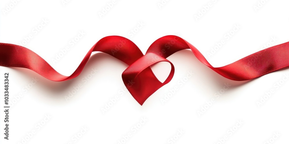 Red satin ribbon in a heart shape isolated on a white background. Red satin ribbon in a heart shape isolated on a white background.