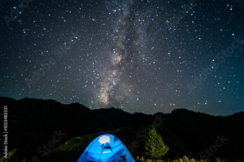 nightscape view of milkyway from mountian hill Kavrepalanchowk , nepal. photo