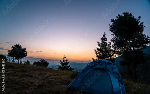 Landscape view of  Sunrise over the Mountain in Kavrepalanchowk , nepal. photo