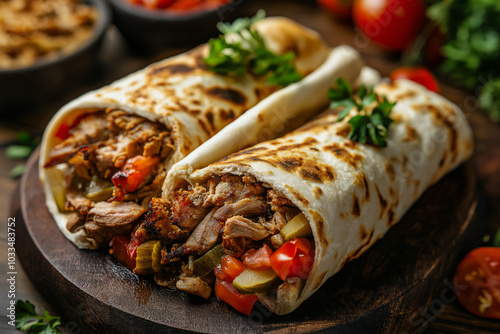 Juicy Chicken Shawarma Wraps with Fresh Vegetables and Pickles