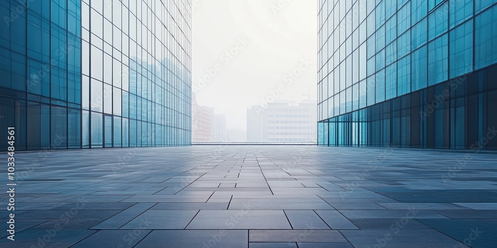 Fototapeta premium empty square featuring a contemporary office building in an urban setting