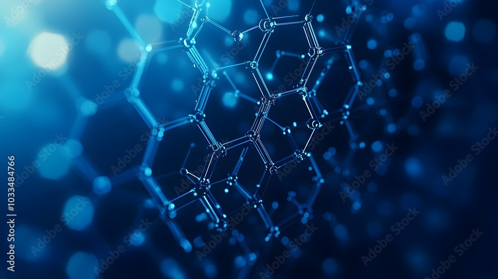 Abstract Blue 3D Molecular Structure with Bokeh Background Abstract Blue 3D Molecular Structure with Bokeh Background