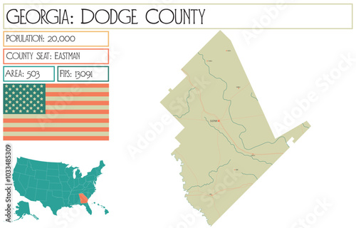Large and detailed map of Dodge County in Georgia USA.