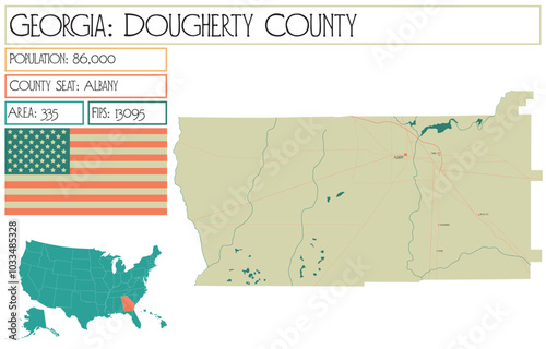 Large and detailed map of Dougherty County in Georgia USA.